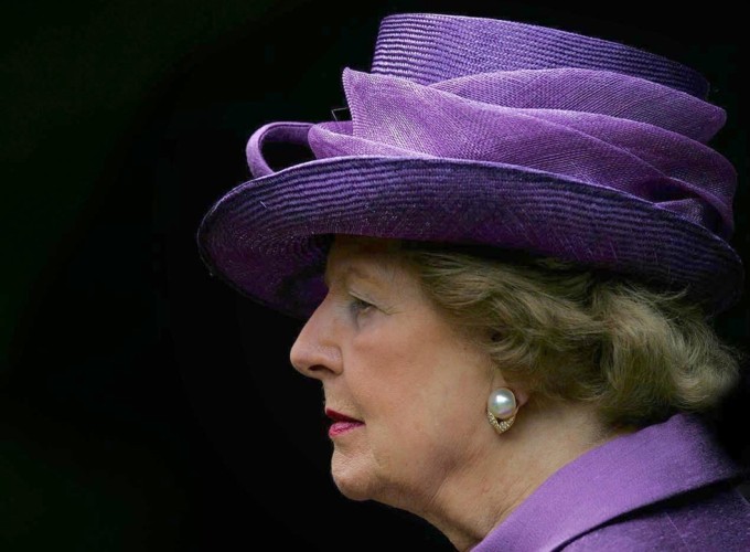 File photo of Britain's former Prime Minister Baroness Thatcher attending a service to commemorate the 25th anniversary of the liberation of the Falkland Islands at Pangbourne College in southern England